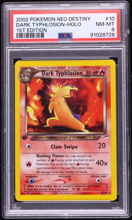 2002 Pokemon Neo Destiny 1st Edition Holo Dark Typhlosion #10 PSA 8 NM-MT