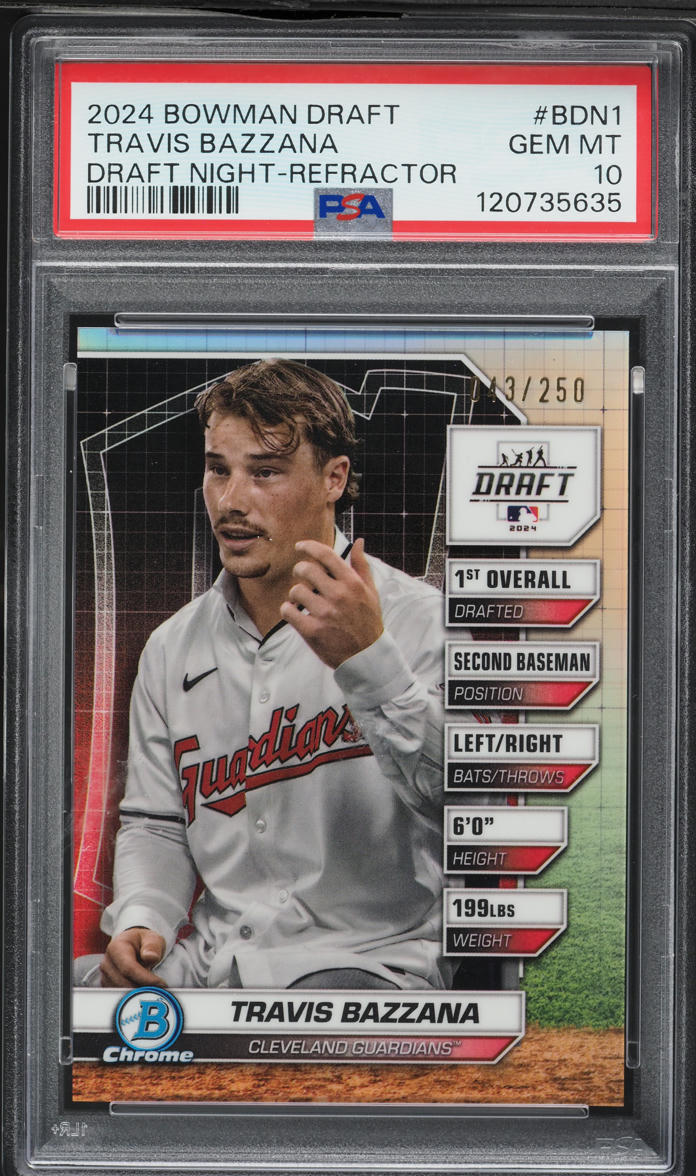 2024 Bowman Chrome Draft Night Refractor Travis Bazzana PROSPECT /250 #BDN1 PSA 10 GEM MINT