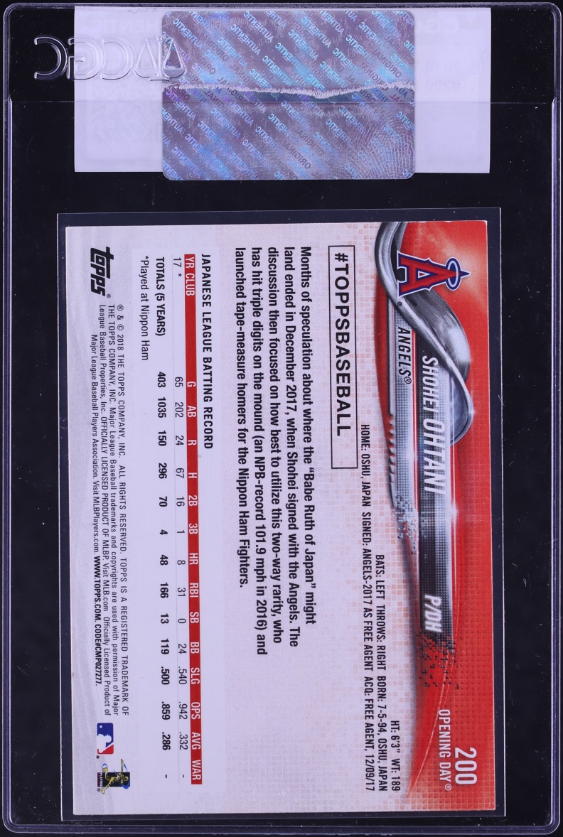 2018 Topps Opening Day Shohei Ohtani ROOKIE #200 CGC AUTH