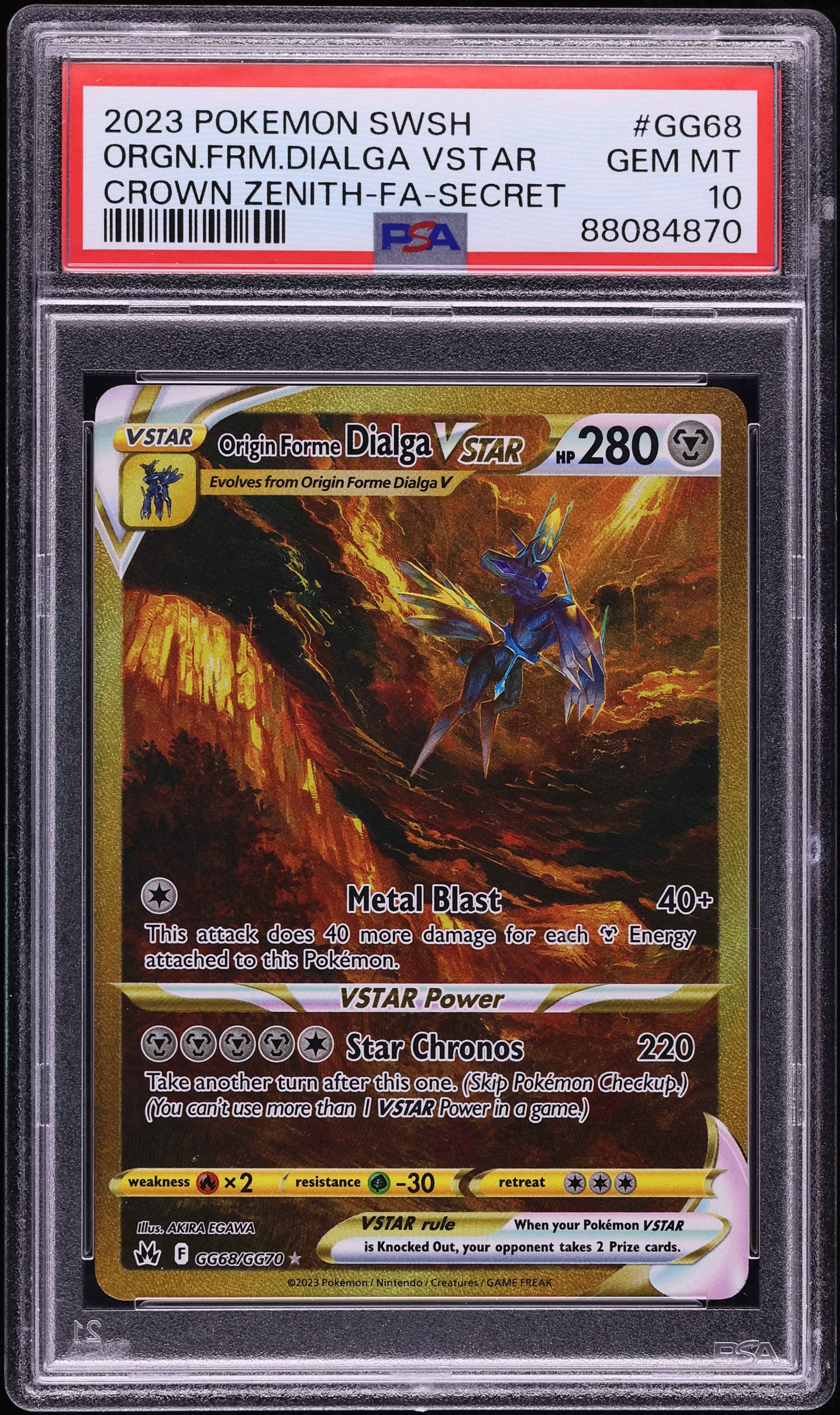 2023 Pokemon Sword & Shield Crown Zenith Gold Rare Origin Forme Dialga VSTAR #GG68 PSA 10 GEM