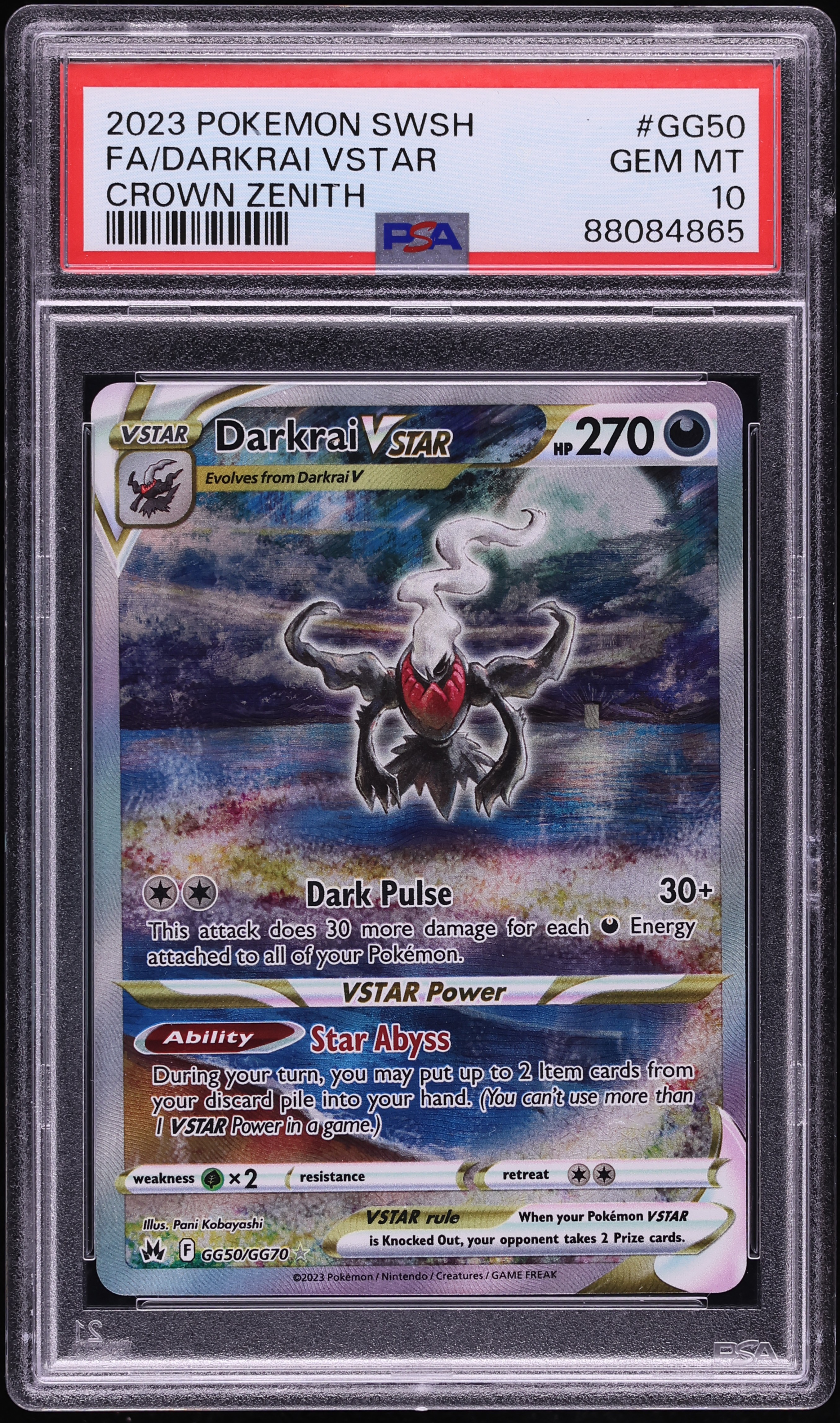 2023 Pokemon Sword & Shield Crown Zenith Full Art Darkrai VSTAR #GG50 PSA 10 GEM MINT