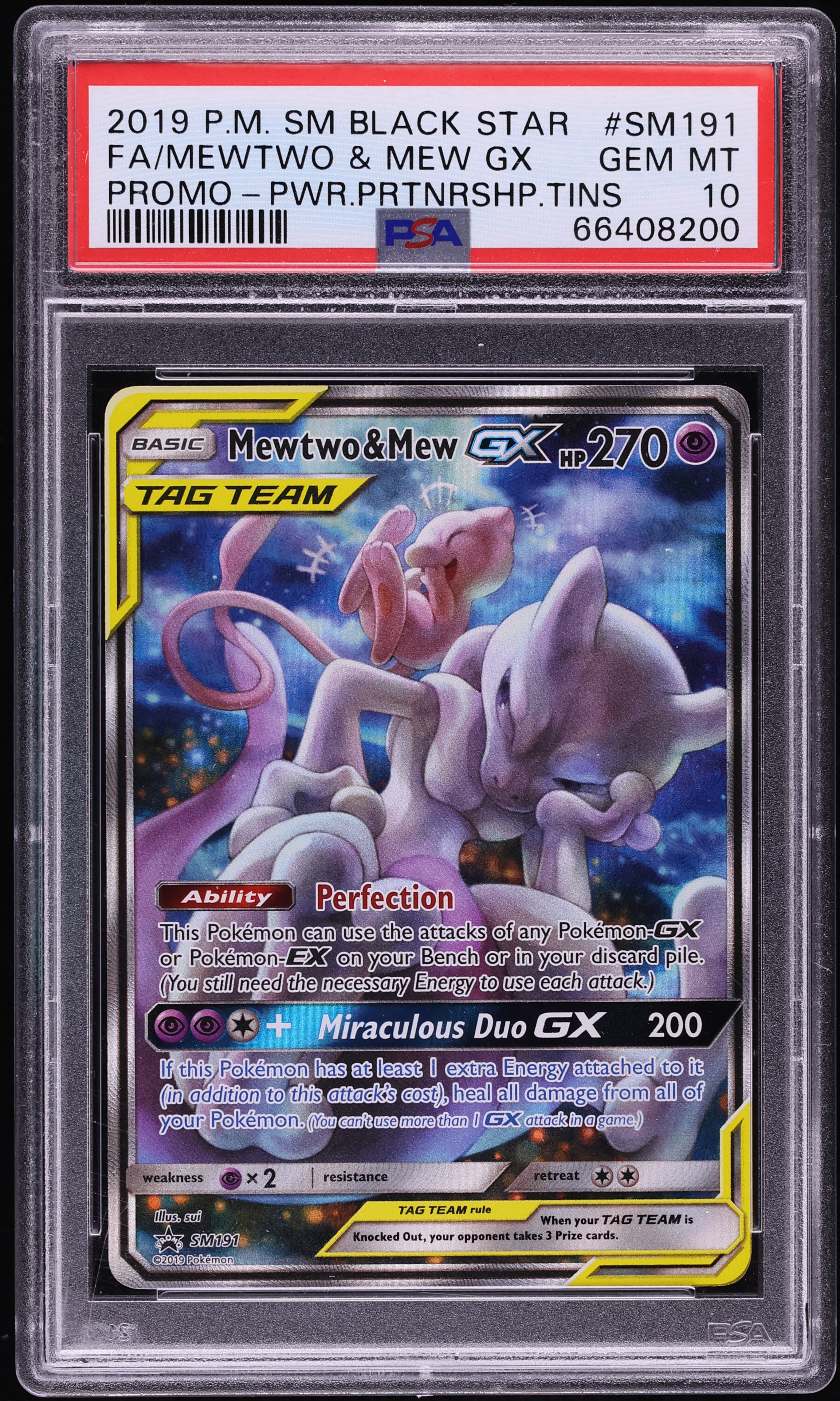 2019 Pokemon Sun & Moon Promo Power Partnership Tins Full Art Mewtwo & Mew GX #SM191 PSA 10 GEM