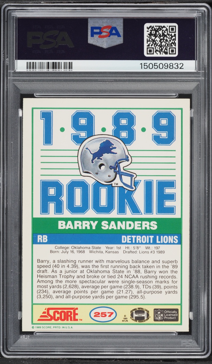 1989 Score Football Barry Sanders ROOKIE #257 PSA 7 NRMT