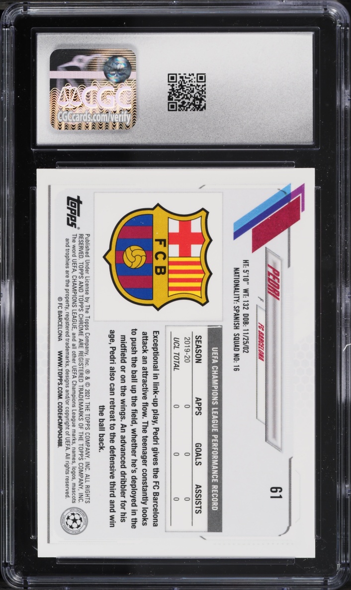 2020 Topps Chrome UEFA Pedri ROOKIE #61 CGC 10 GEM MINT