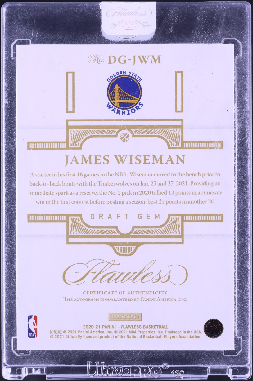 2020 Panini Flawless Draft Gem Signatures Emerald James Wiseman ROOKIE AUTO 1/5 #DG-JWM