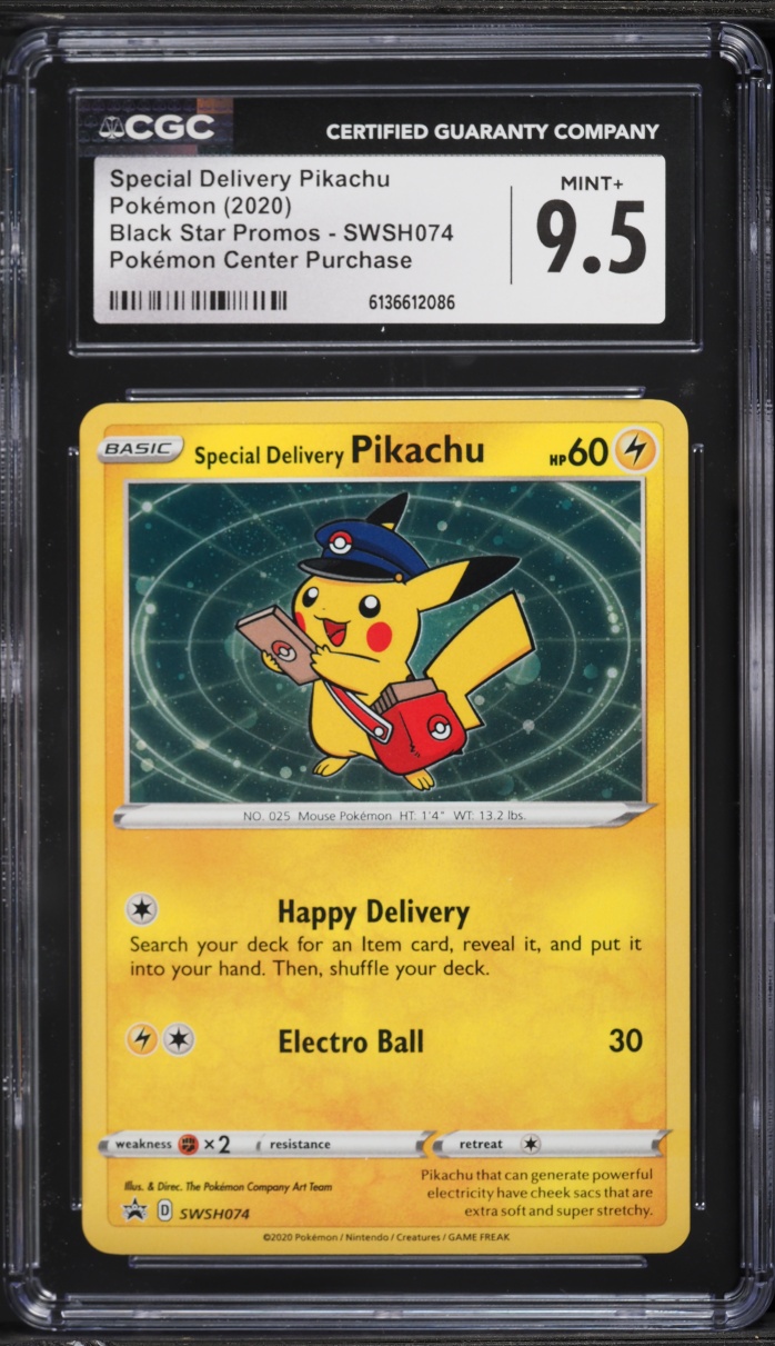 2020 Pokemon Sword & Shield Promo Center Holo Special Delivery Pikachu #SWSH074 CGC 9.5 MINT+