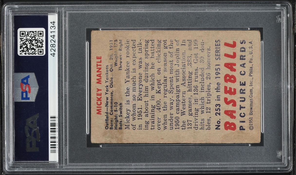 1951 Bowman Mickey Mantle ROOKIE #253 PSA 2 GD