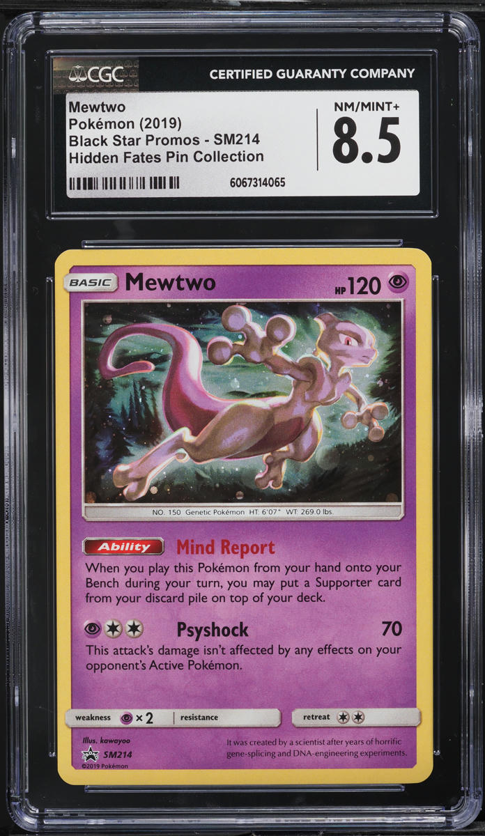 2019 Pokemon Sun & Moon Black Star Promo Hidden Fates Pin Collection Mewtwo #SM214 CGC 8.5