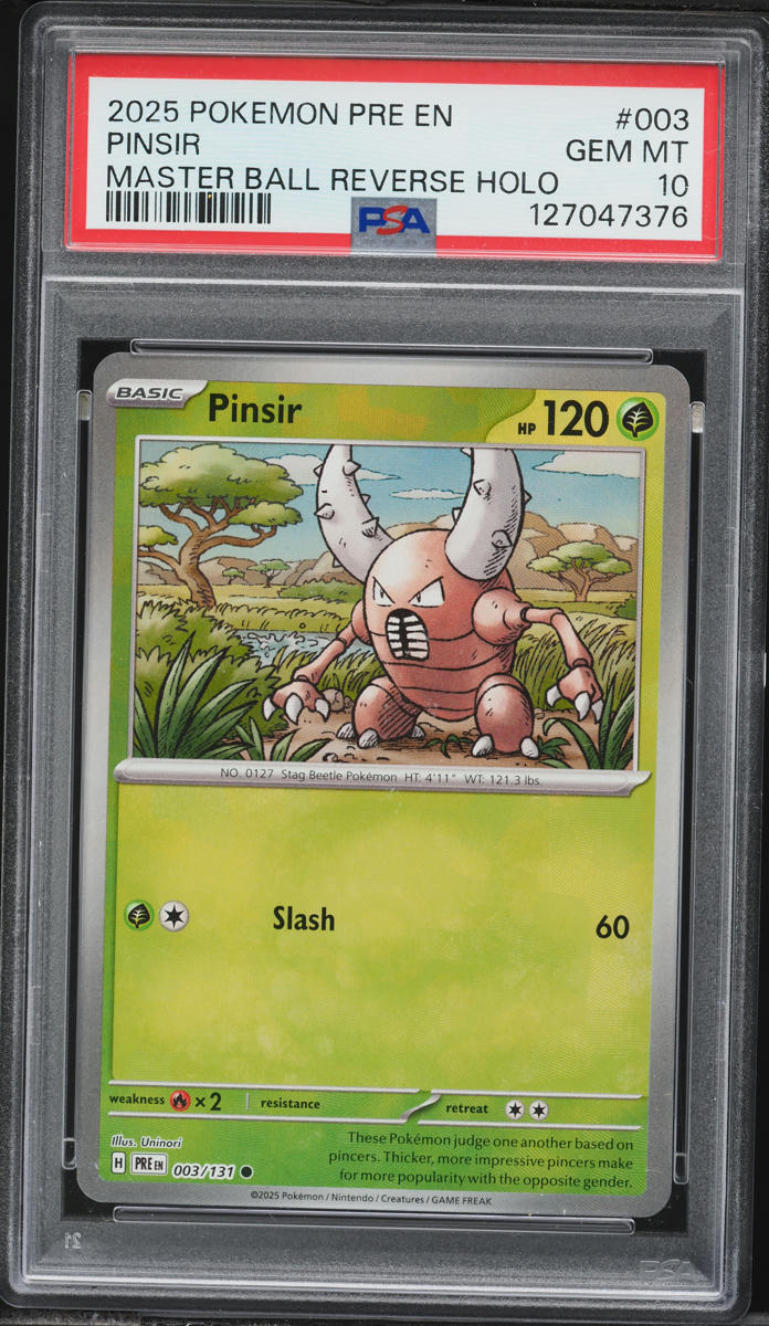 2025 Pokemon SV Prismatic Evolutions Master Ball Reverse Holo Pinsir #3 PSA 10 GEM MINT