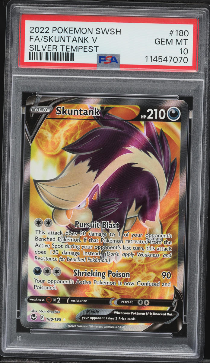 2022 Pokemon Sword & Shield Silver Tempest Full Art Skuntank V #180 PSA 10 GEM MINT