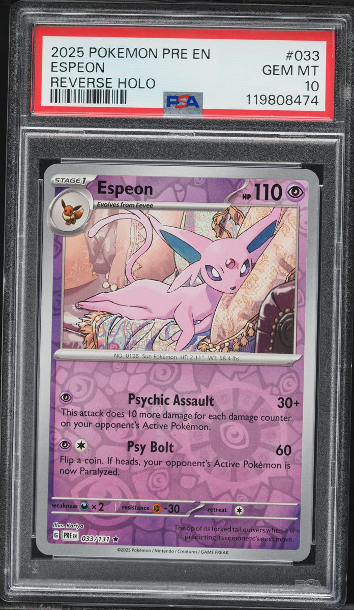 2025 Pokemon Scarlet & Violet Prismatic Evolutions Reverse Holo Espeon #33 PSA 10 GEM MINT