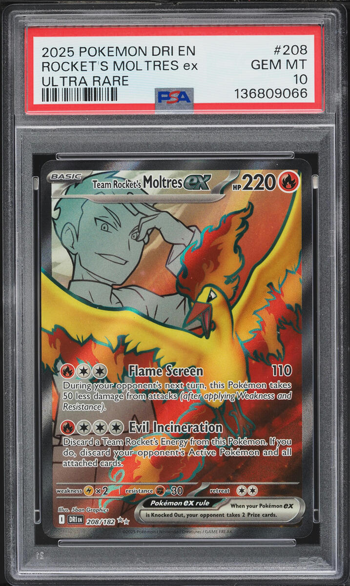 2025 Pokemon Scarlet & Violet Destined Rivals Full Art Team Rocket's Moltres ex #208 PSA 10 GEM
