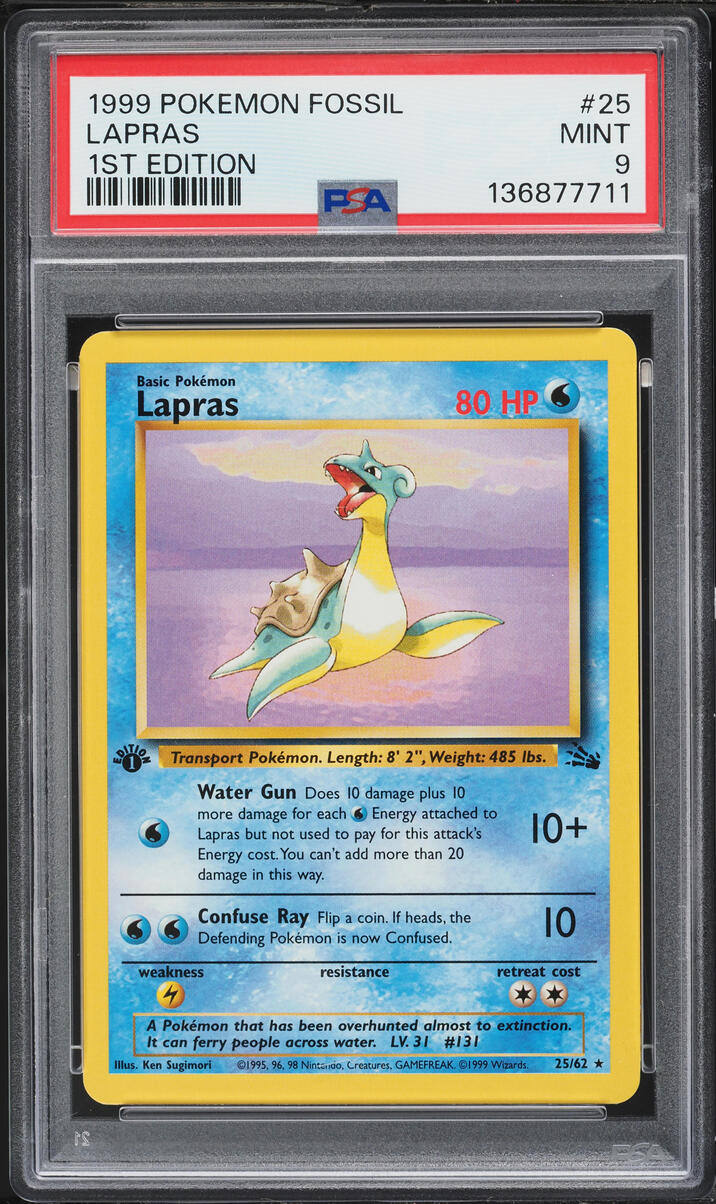1999 Pokemon Fossil 1st Edition Lapras #25 PSA 9 MINT