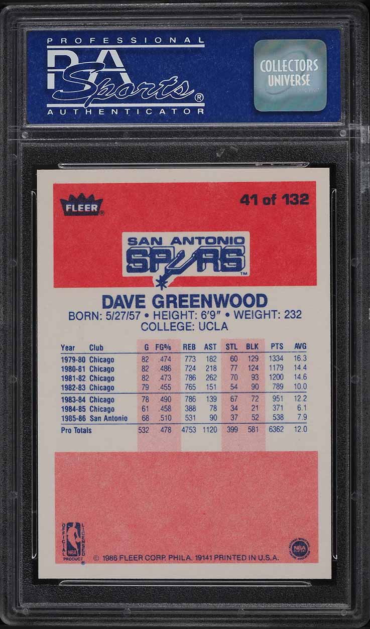 1986 Fleer Basketball Dave Greenwood #41 PSA 9 MINT