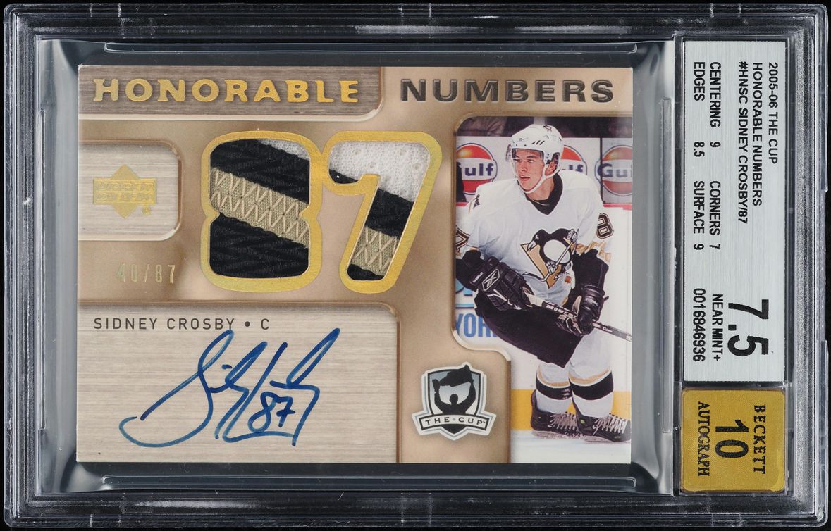 2005 Upper Deck The Cup Honorable Numbers Sidney Crosby PATCH AUTO /87 #HN-SC BGS 7.5 NRMT+