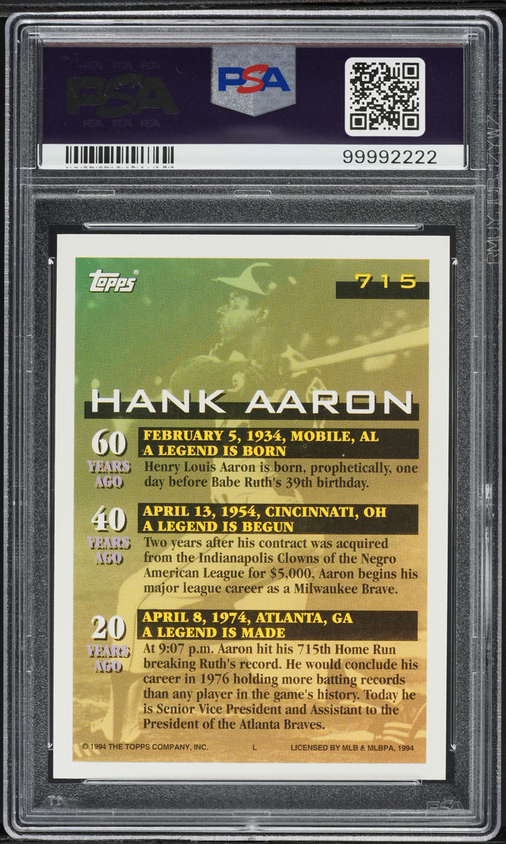 1994 Topps Gold Hank Aaron #715 PSA 9 MINT