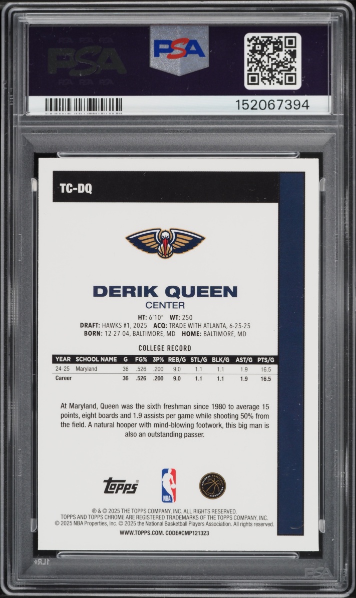 2025 Topps Chrome Silver Pack '80 Derik Queen ROOKIE #TC-DQ PSA 9 MINT
