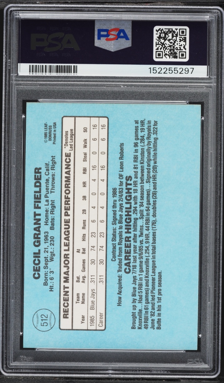 1986 Donruss Cecil Fielder ROOKIE #512 PSA 8 NM-MT