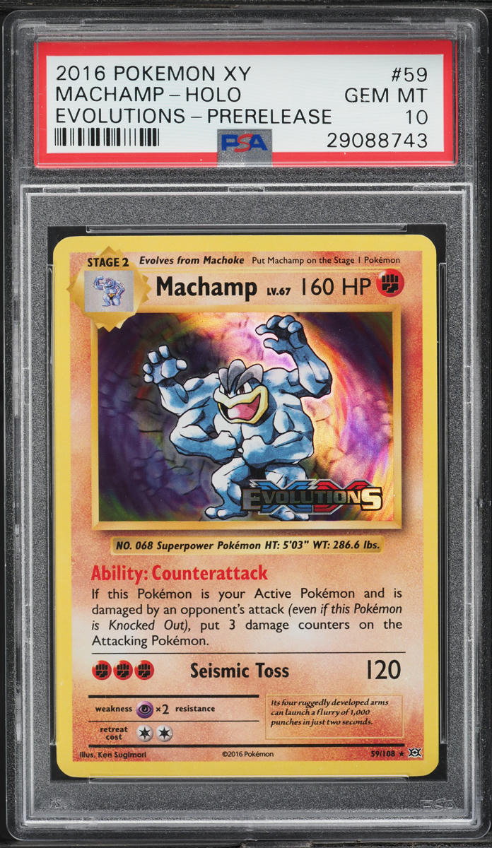 2016 Pokemon XY Evolutions Prerelease Holo Machamp #59 PSA 10 GEM MINT
