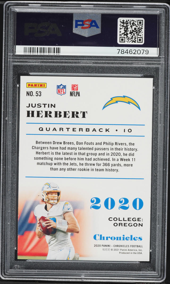 2020 Panini Chronicles Green Justin Herbert ROOKIE #53 PSA 9 MINT