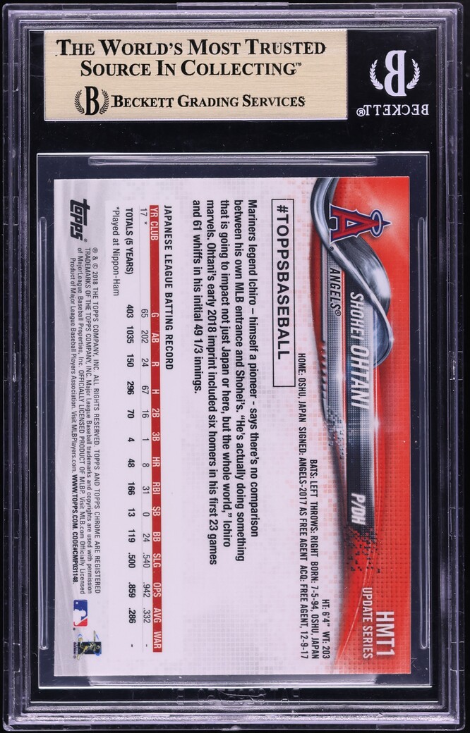 2018 Topps Chrome Update Shohei Ohtani ROOKIE #HMT1 BGS 9.5 GEM MINT