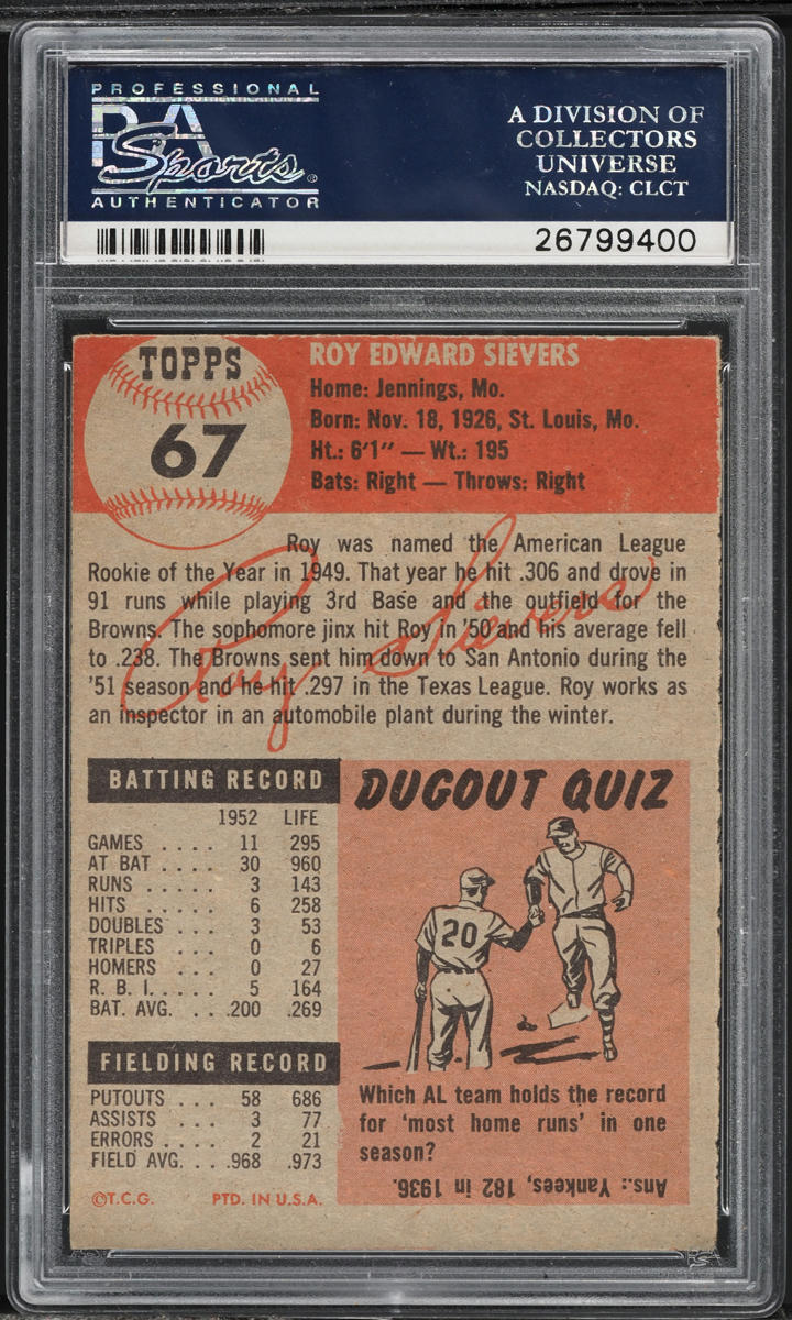 1953 Topps Roy Sievers #67 PSA 5 EX