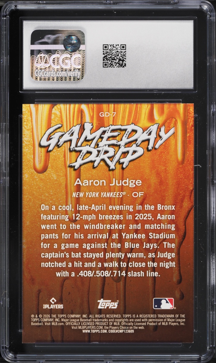 2026 Topps Gameday Drip Celebration Mega Box Aaron Judge #GD-7 CGC 9 MINT