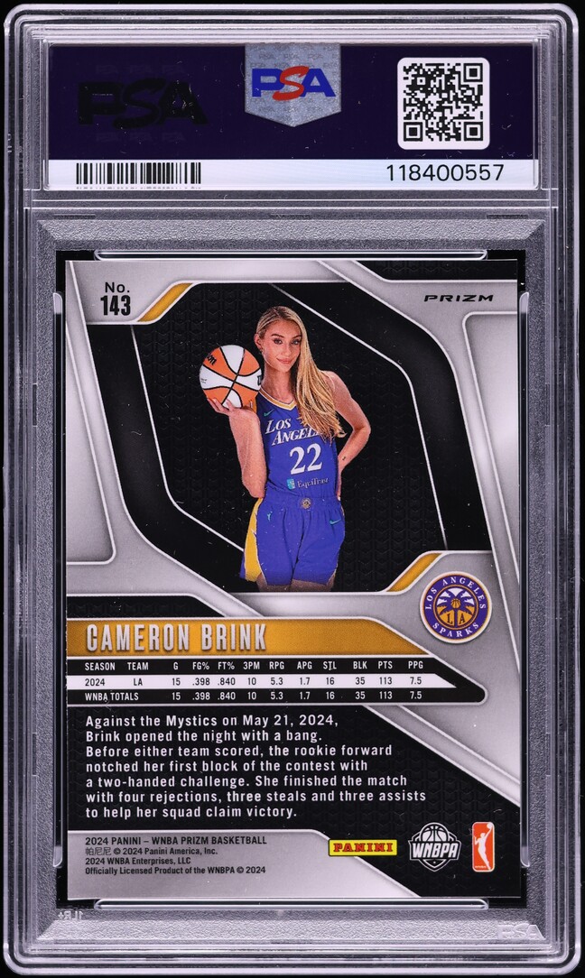 2024 Panini Prizm WNBA Green Cameron Brink ROOKIE #143 PSA 10 GEM MINT - Photo 2