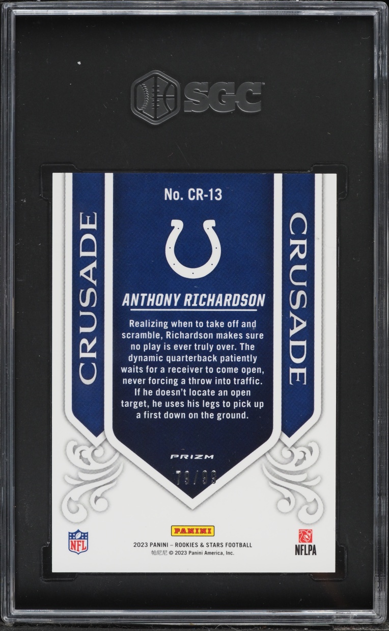 2023 Panini Rookies & Stars Crusade Red Prizm Anthony Richardson ROOKIE /99 #CR-13 SGC 10 GEM