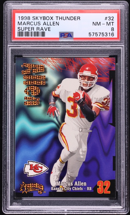 1998 Skybox Thunder Super Rave Marcus Allen /25 #32 PSA 8 NM-MT - Photo 1
