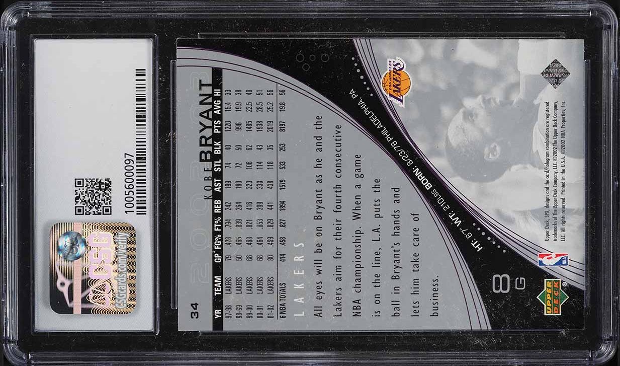 2002 SPx Basketball Kobe Bryant #34 CSG 9 MINT