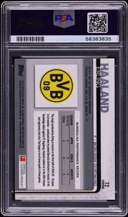 2019 Topps Chrome Bundesliga Erling Haaland ROOKIE #72 PSA 10 GEM MINT
