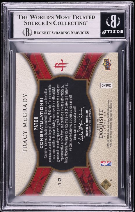 2008 Exquisite Collection Tracy McGrady NBA LOGOMAN PATCH AUTO 1/1 #12 BGS 7.5 NRMT+