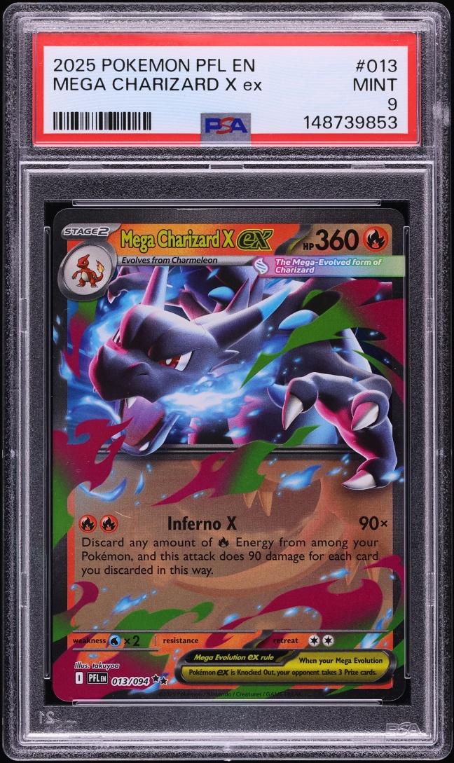 2025 Pokemon Mega Evolution Phantasmal Flames Holo Mega Charizard X ex #13 PSA 9 MINT