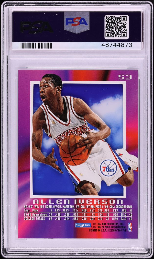 1996 Skybox E-X 2000 Allen Iverson ROOKIE #53 PSA 9 MINT - Photo 2