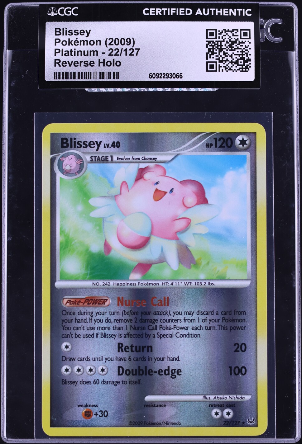 2009 Pokemon Platinum Reverse Holo Blissey #22 CGC AUTH
