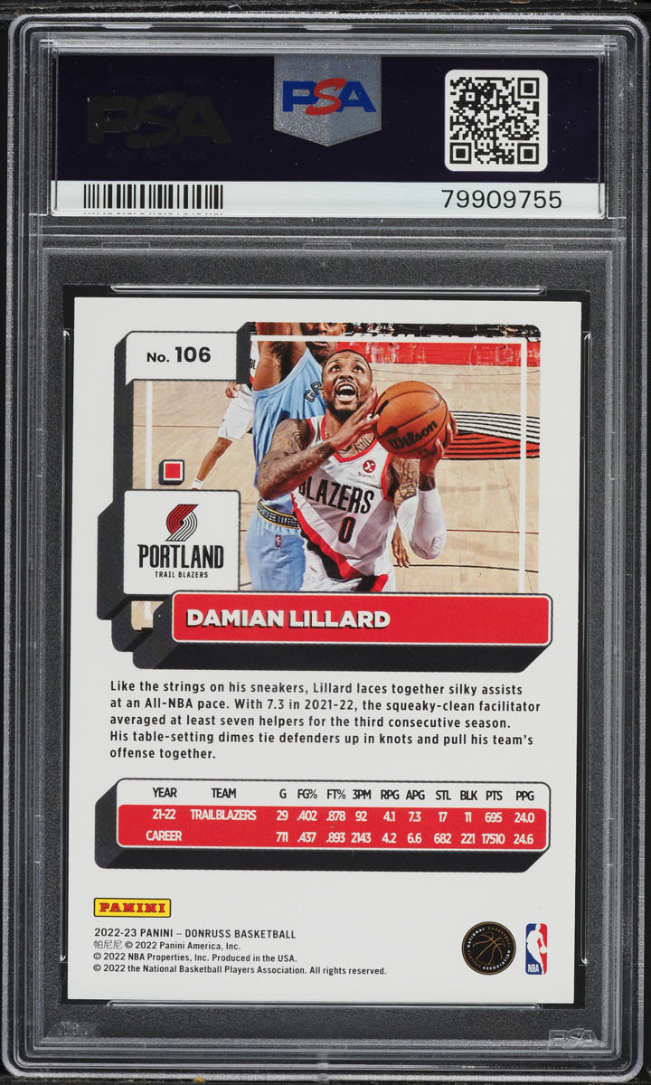 2022 Donruss Basketball Damian Lillard #106 PSA 9 MINT