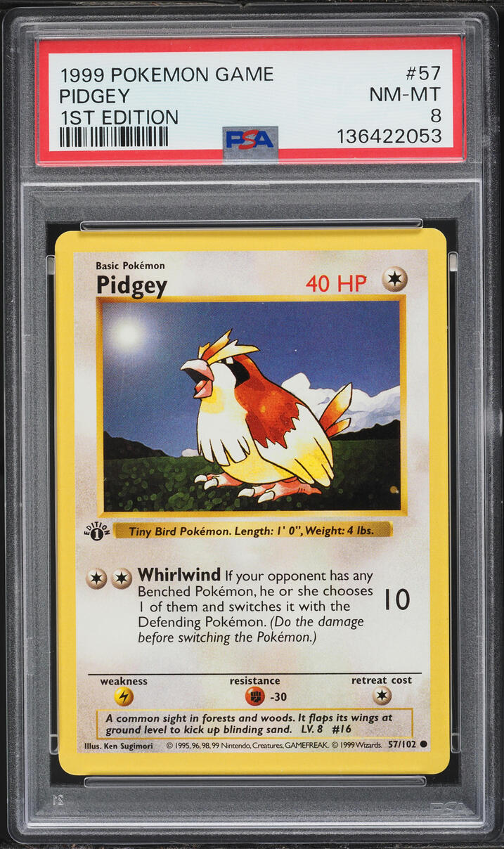 1999 Pokemon Base Set Shadowless 1st Edition Pidgey #57 PSA 8 NM-MT