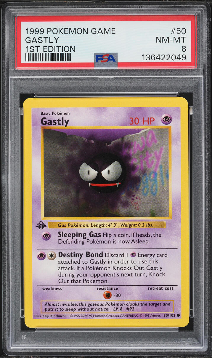 1999 Pokemon Base Set Shadowless 1st Edition Gastly #50 PSA 8 NM-MT