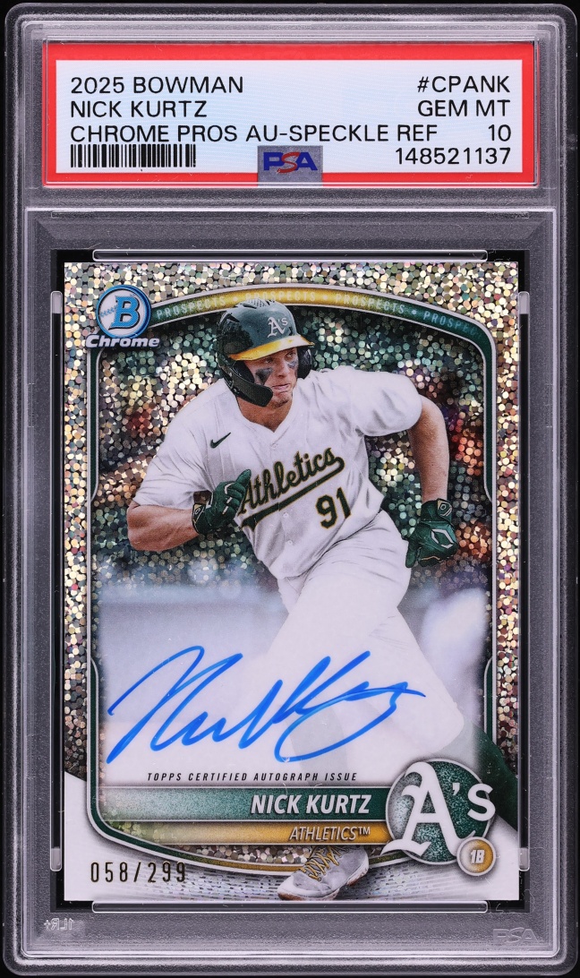 2025 Bowman Chrome Speckle Refractor Nick Kurtz PROSPECT AUTO /299 #CPA-NK PSA 10 GEM MINT