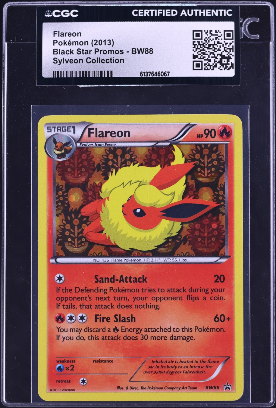2013 Pokemon Black & White Black Star Promo Sylveon Collection Holo Flareon #BW88 CGC AUTH