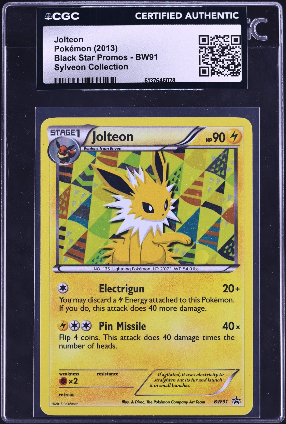 2013 Pokemon Black & White Black Star Promo Sylveon Collection Holo Jolteon #BW91 CGC AUTH