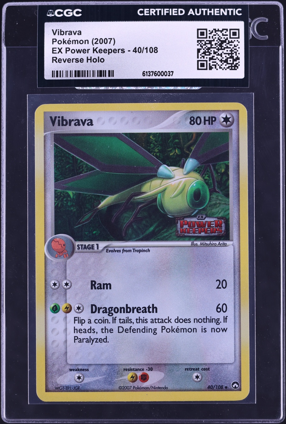 2007 Pokemon EX Power Keepers Reverse Holo Vibrava #40 CGC AUTH