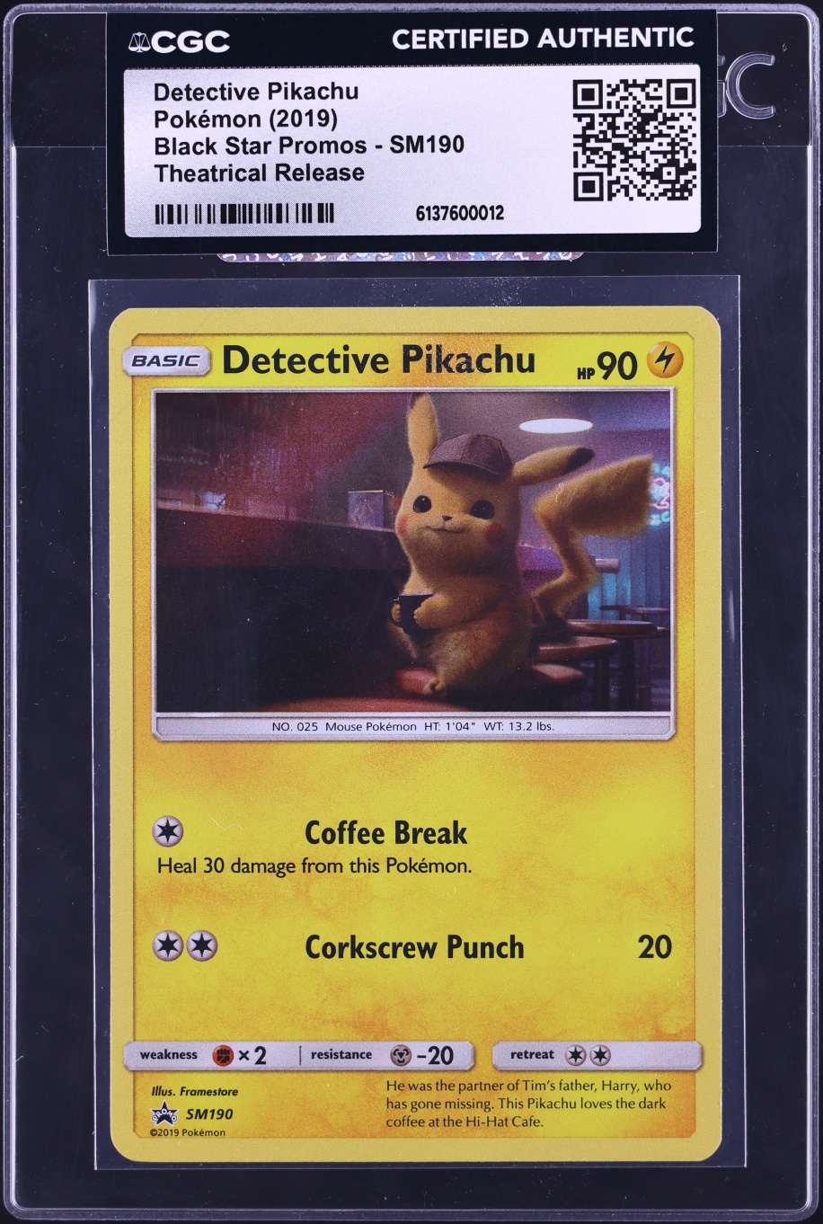 2019 Pokemon Sun & Moon Black Star Promo Holo Detective Pikachu #SM190 CGC AUTH