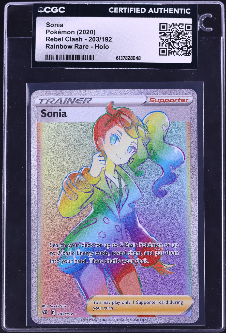 2020 Pokemon Sword & Shield Rebel Clash Rainbow Rare Sonia #203 CGC AUTH