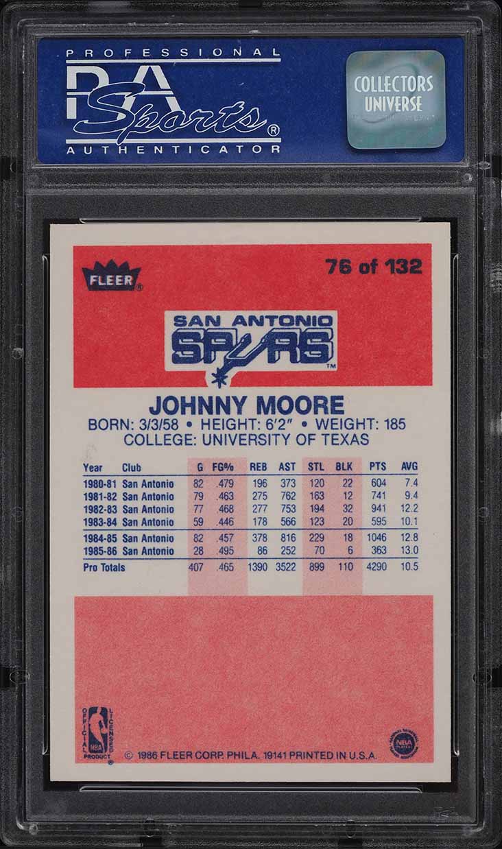 1986 Fleer Basketball Johnny Moore #76 PSA 9 MINT
