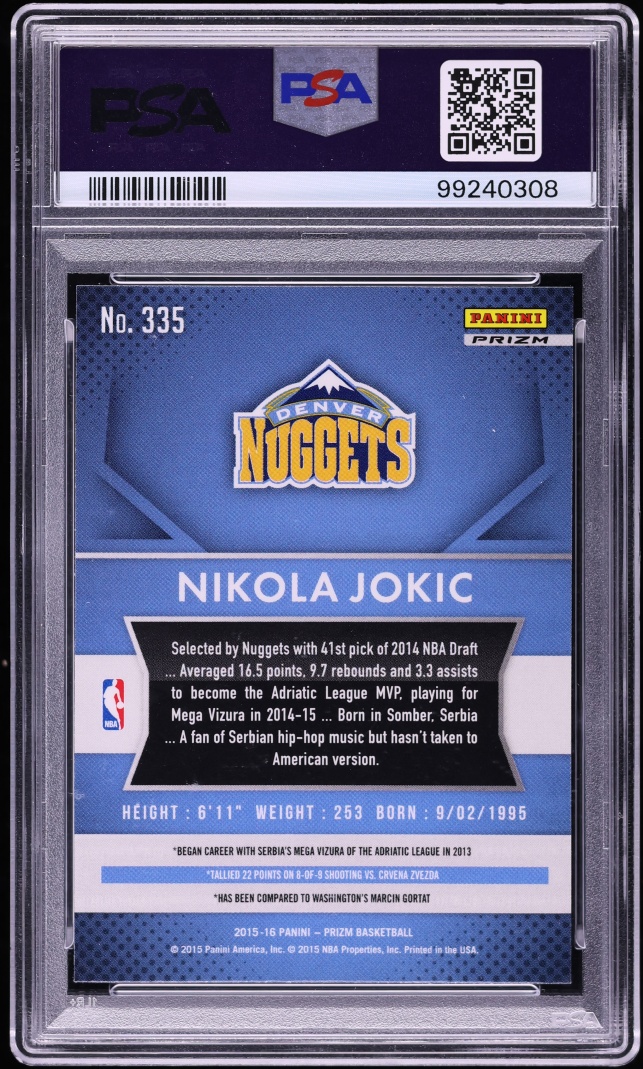 2015 Panini Prizm Red White Blue Nikola Jokic ROOKIE #335 PSA 10 GEM MINT