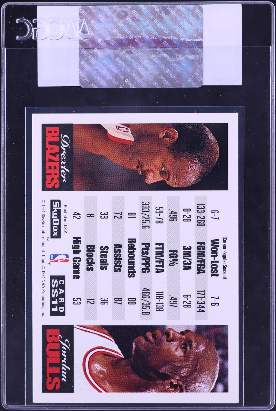 1993 Skybox Premium Showdown Series Clyde Drexler Vs. Michael Jordan CGC AUTH