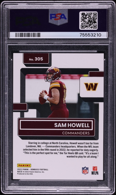 2022 Donruss Football Sam Howell ROOKIE #305 PSA 10 GEM MINT