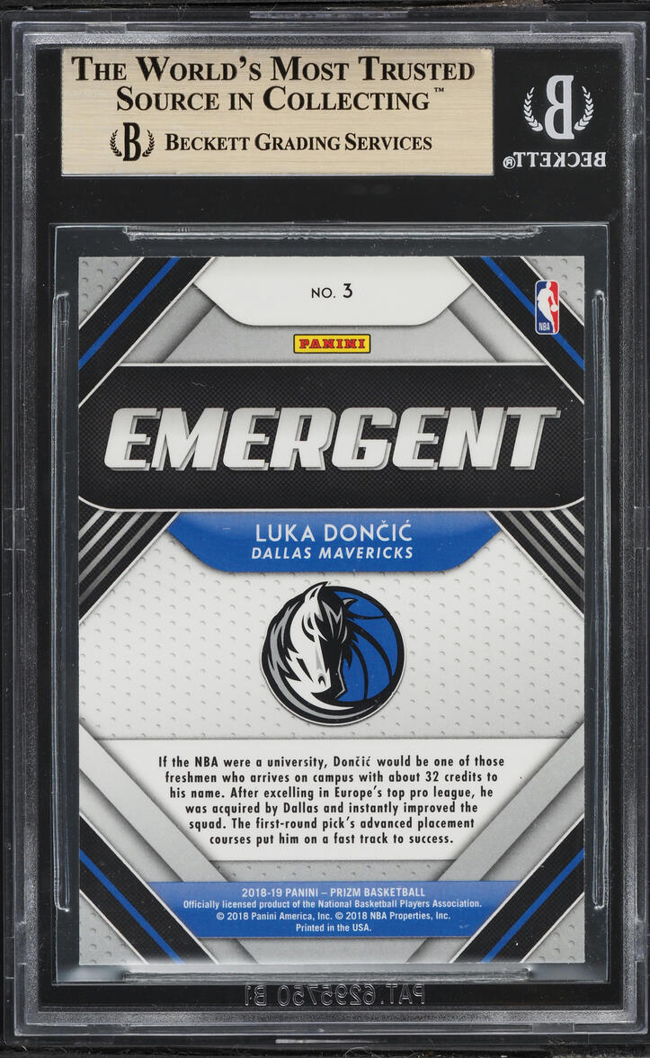 2018 Panini Prizm Emergent Luka Doncic ROOKIE #3 BGS 10 PRISTINE
